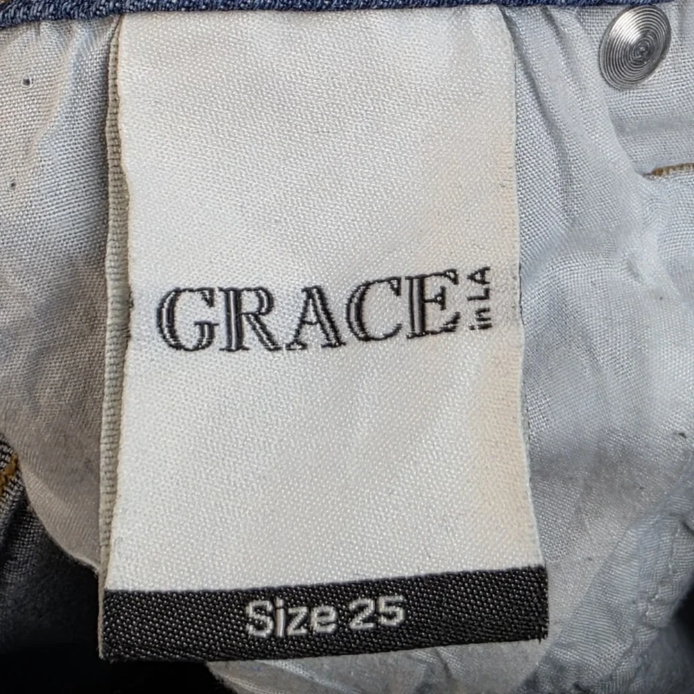 Grace In LA Jeans Size 25 Bootcut Blue Denim Stretch Embroidered Cowgirl Western